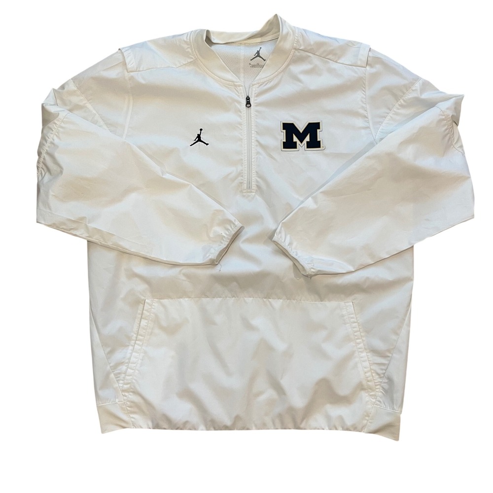 Jordan Michigan Wolverines Coaches Sideline Half Zip Windbreaker White Mens XL